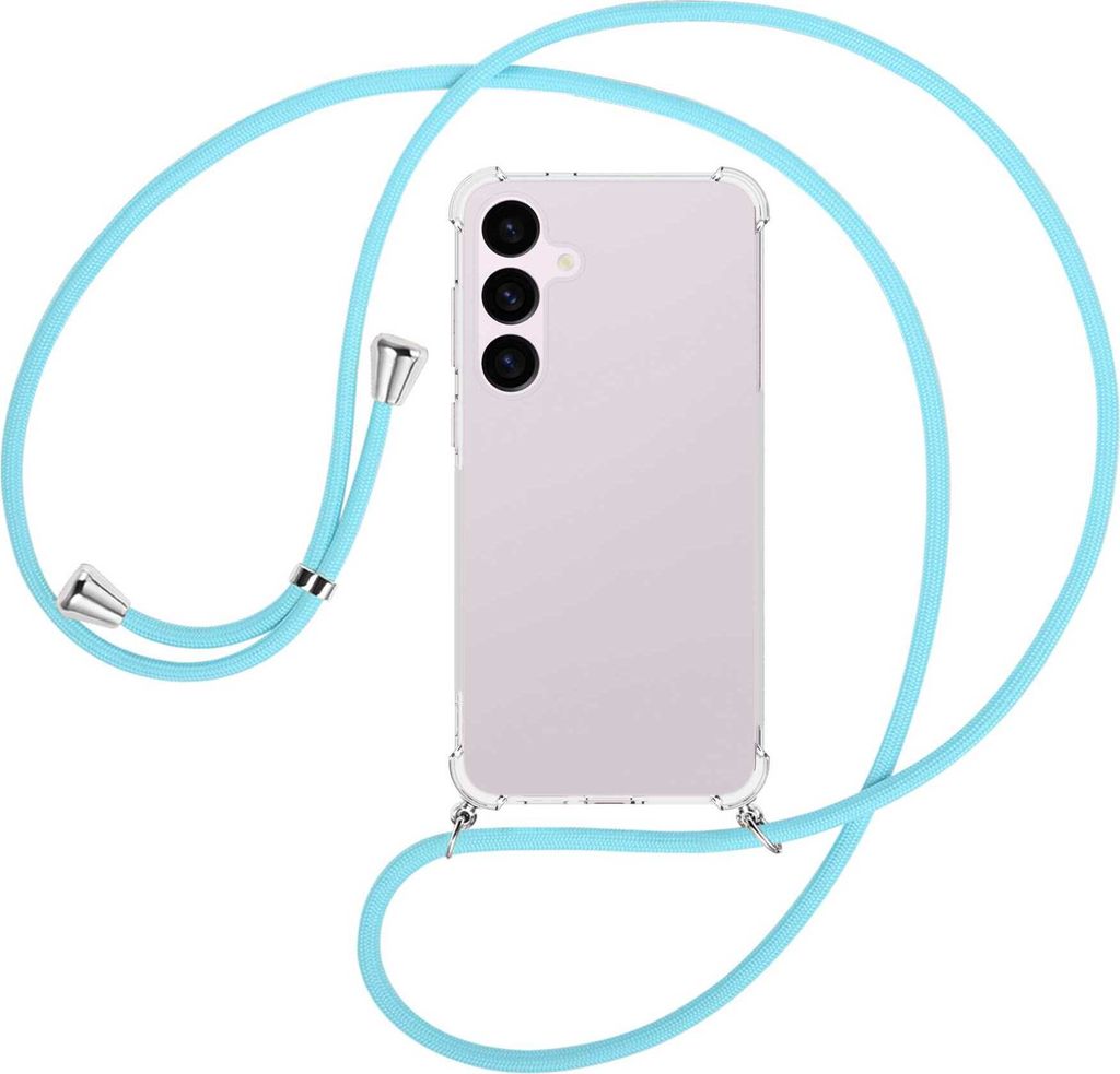 Handykette Backcover-Schutzhülle mit Band (Metall silberfarben) für Samsung Galaxy S24 Plus - himmelblau