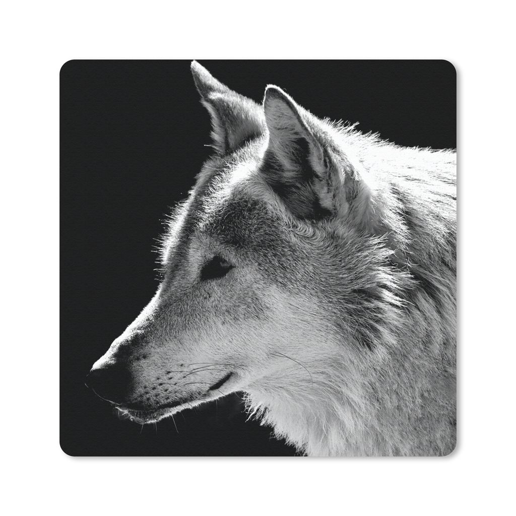 MuchoWow Mauspad Mousepad Wildlife - Wolf - Schwarz - Weiß 20x20 cm - Mousepads - Maus Mat - Pad - Mausunterlage - Desk Mat - Bureauartikeln