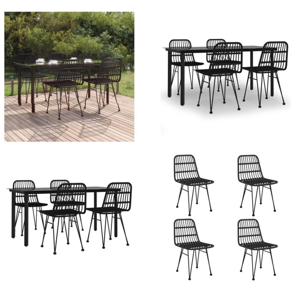 vidaXL 5 tlg. Garten Essgruppe Schwarz Poly Rattan - Garten Essgruppe - Garten Essgruppen - Essgruppe Terrasse - Outdoor Essgruppe
