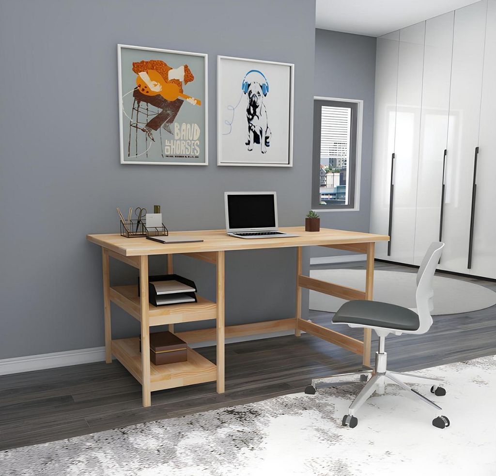 Moderner Brauner Jugendzimmer Tisch Holztisch Metallgestell