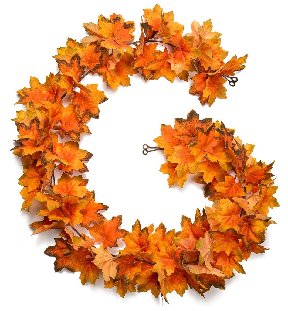Set mit 2 künstlichen Herbstgirlanden mit Ahornblättern, Herbstdekoration für Thanksgiving, drinnen und draußen für Haus, Garten, Hochzeit, Ka...