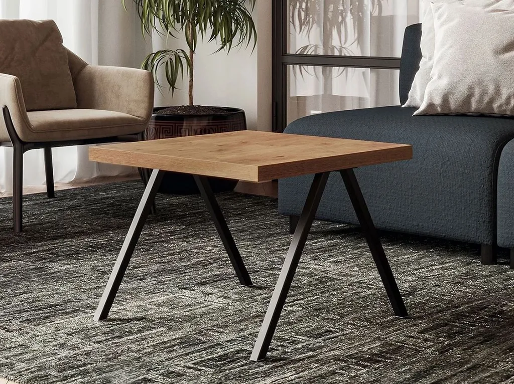 Table basse bois chêne lancelot et pieds noirs RAVIM 80cm - Robuste et chic