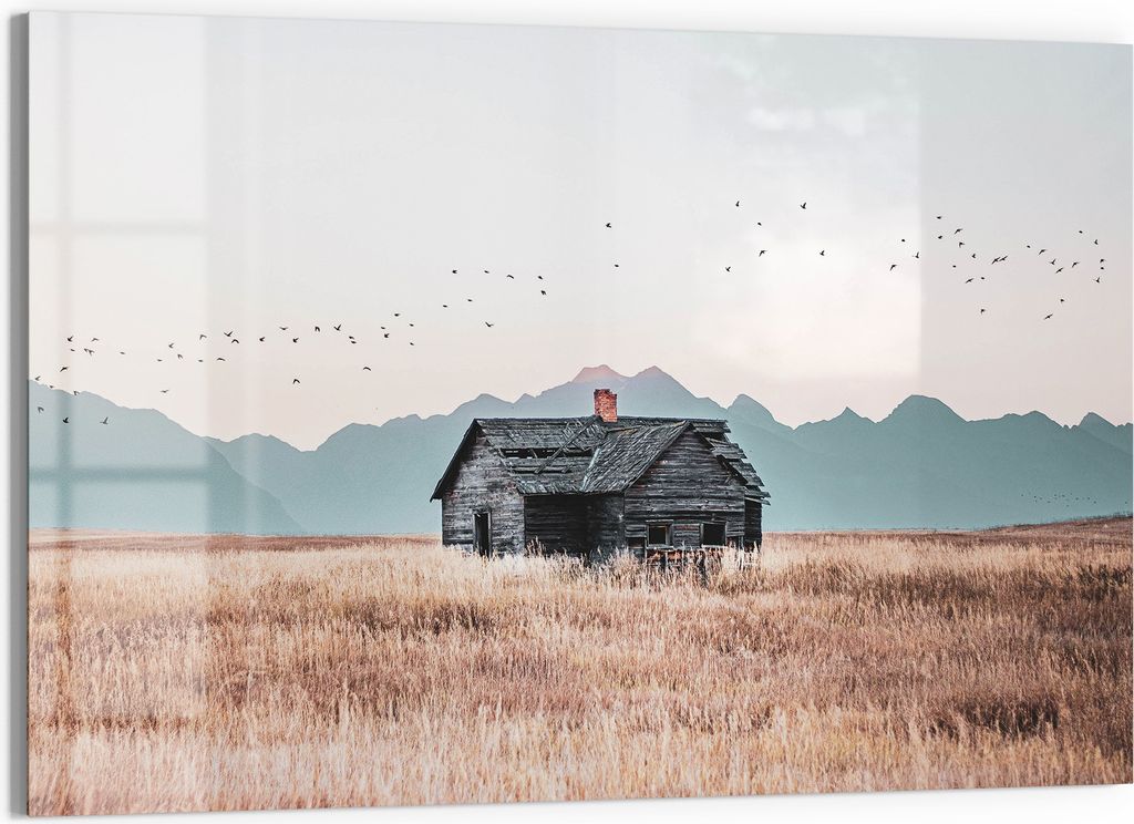 DEQORI Magnettafel Glas 90x60 cm 'Stille Feldhütte' beschreibbar Whiteboard Pinnwand Küche