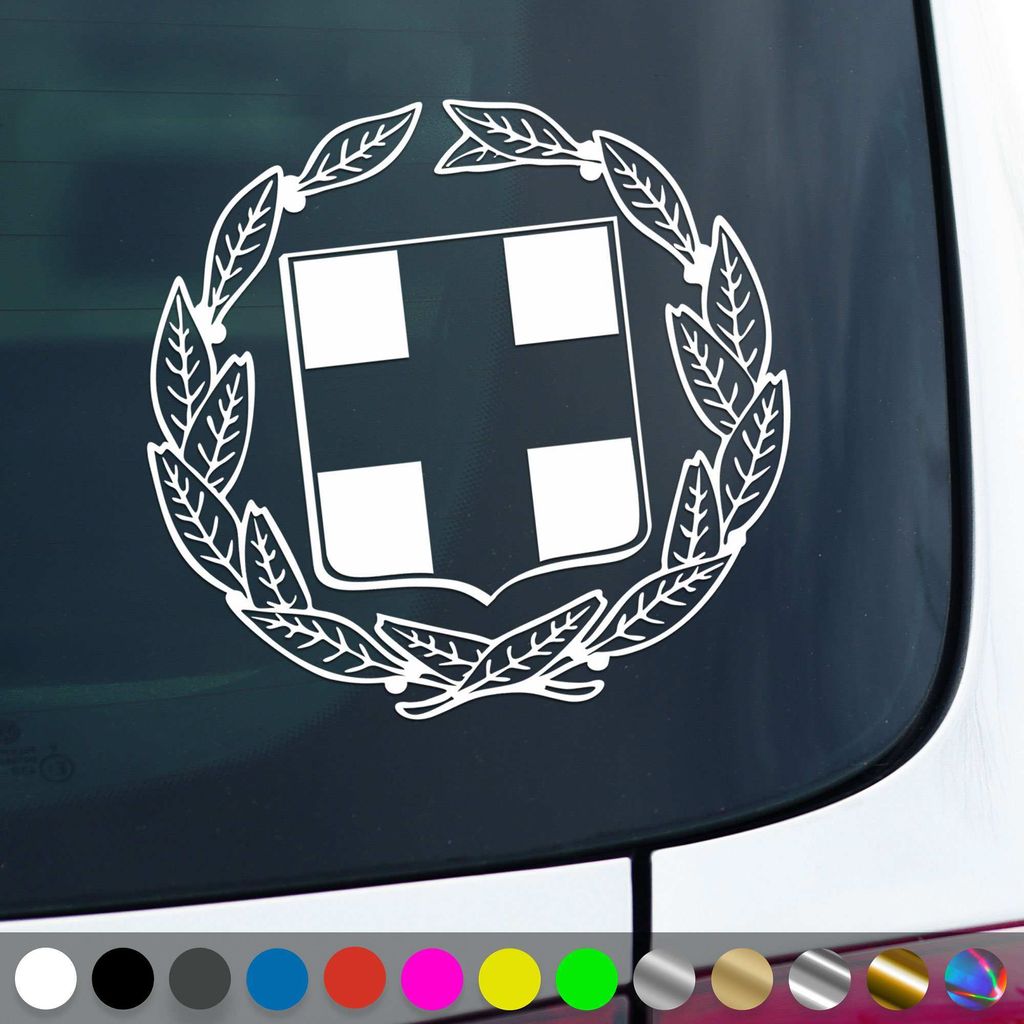 PantherPixel Griechenland Aufkleber Wappen Kreta Rhodos Sticker Auto Geschenkidee Farbe Weiss