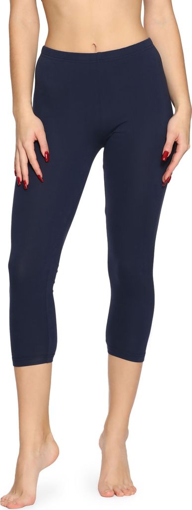 Merry Style Damen 3/4 Capri Leggings mit Allover Print Muster bunt MS10-411(Marineblau,XS)