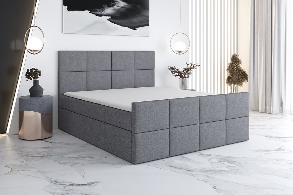Boxspringbett TOKI 120x200 mit 2 Bettkästen, Bonell-Matratze und Topper. Farbe: Grau
