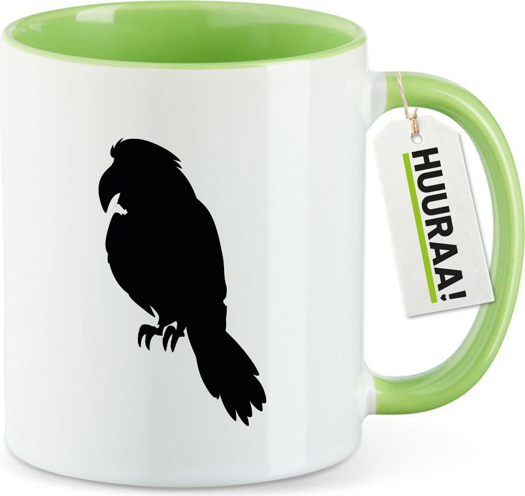 Huuraa Kaffeetasse Papagei Silhouette 330ml Grün Keramik Kaffeebecher Geschenkidee