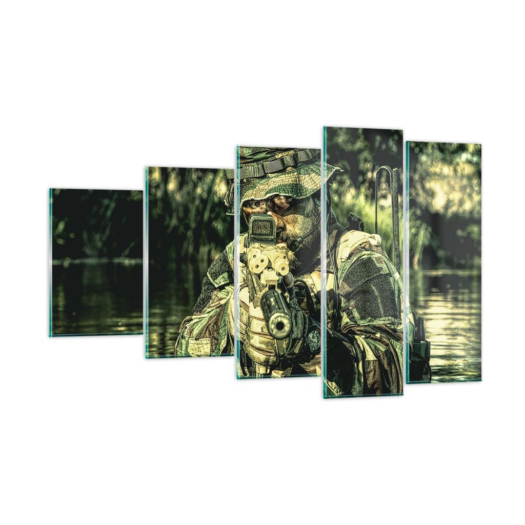 Bilder auf glas - Soldat Gewehr - 100x60cm - Glasbilder - Wandbilder - Bilder - Kunstdruck - zum Aufhängen bereit - Wanddekoration aus Glas - Glas...