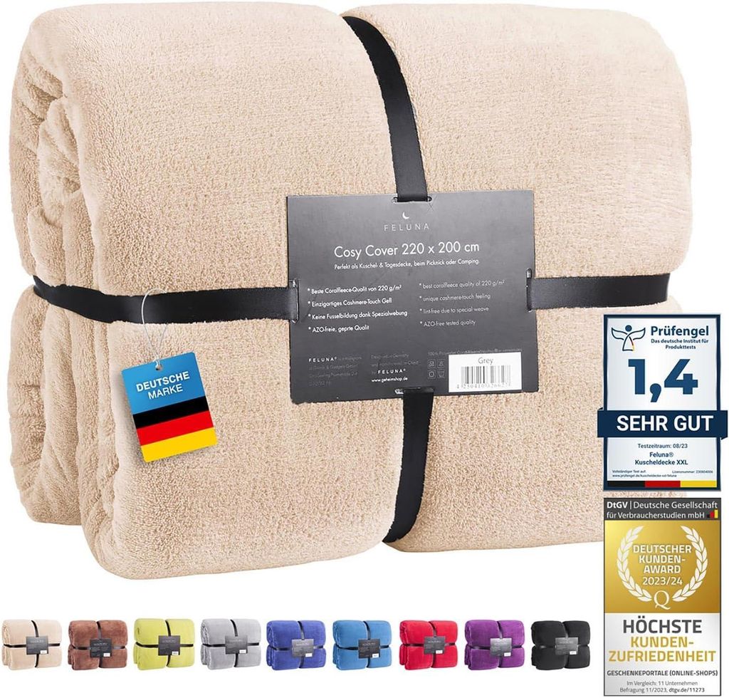 Feluna XXL kuscheldecke - 220 x 200 cm | kuscheldecke flauschig mit weicher Kaschmirgriff - Tagesdecke aus Korallenfleece Ideal für Sofa oder Bett