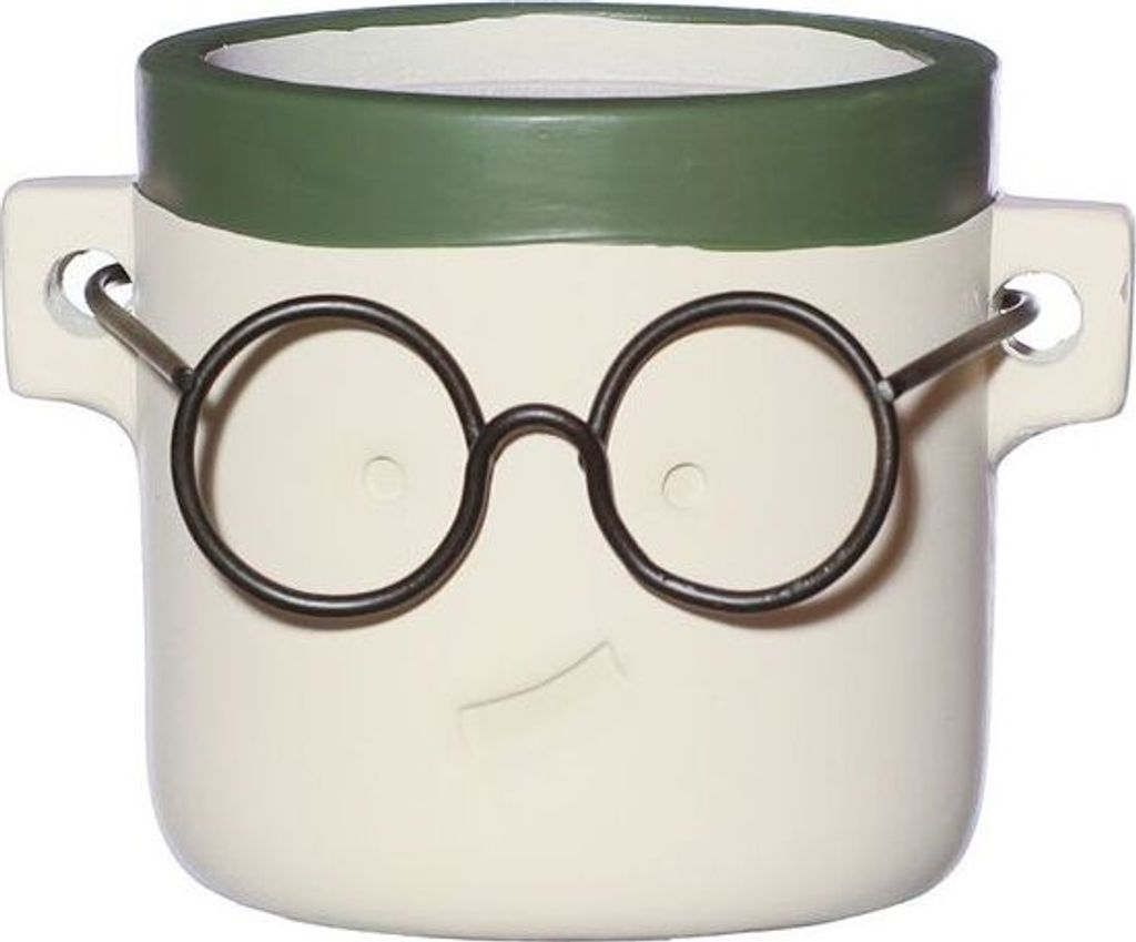 Blumentopf mit Gesicht und Brille, in zwei Farben und 4 Größen wählbar | Lustige Deko Pflanztöpfe, Farbe:Grün (Harry), Größe:Ø7.5 h.7 cm
