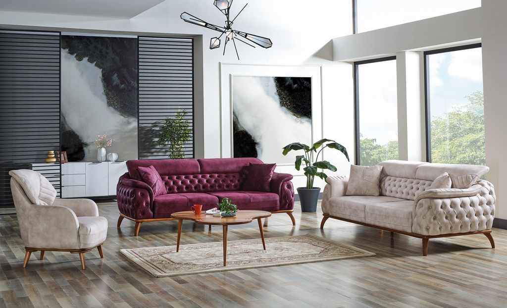 Sofagarnitur 3+3+1 Sitzer Chesterfield Modern Stil Garnitur Set 3tlg. Sofa Relax