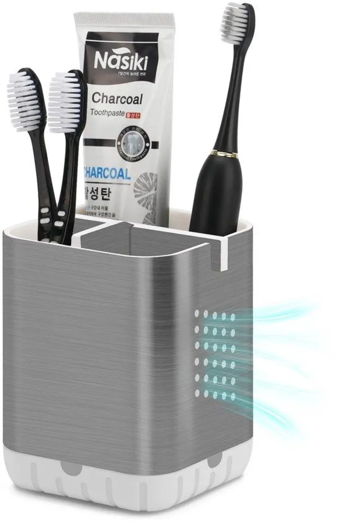 Porte-brosse à dents électrique en argent brossé avec égouttoir amovible
