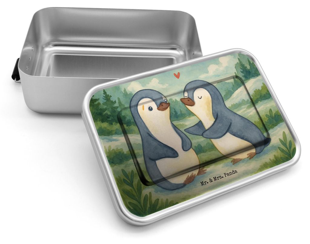 Mr. & Mrs. Panda Lunchbox Pinguine trösten Design - Weiß - Geschenk, Essensbox, Freund, für Frauen, Snackbox, Freundin, Hochzeitstag, Mitbringse...