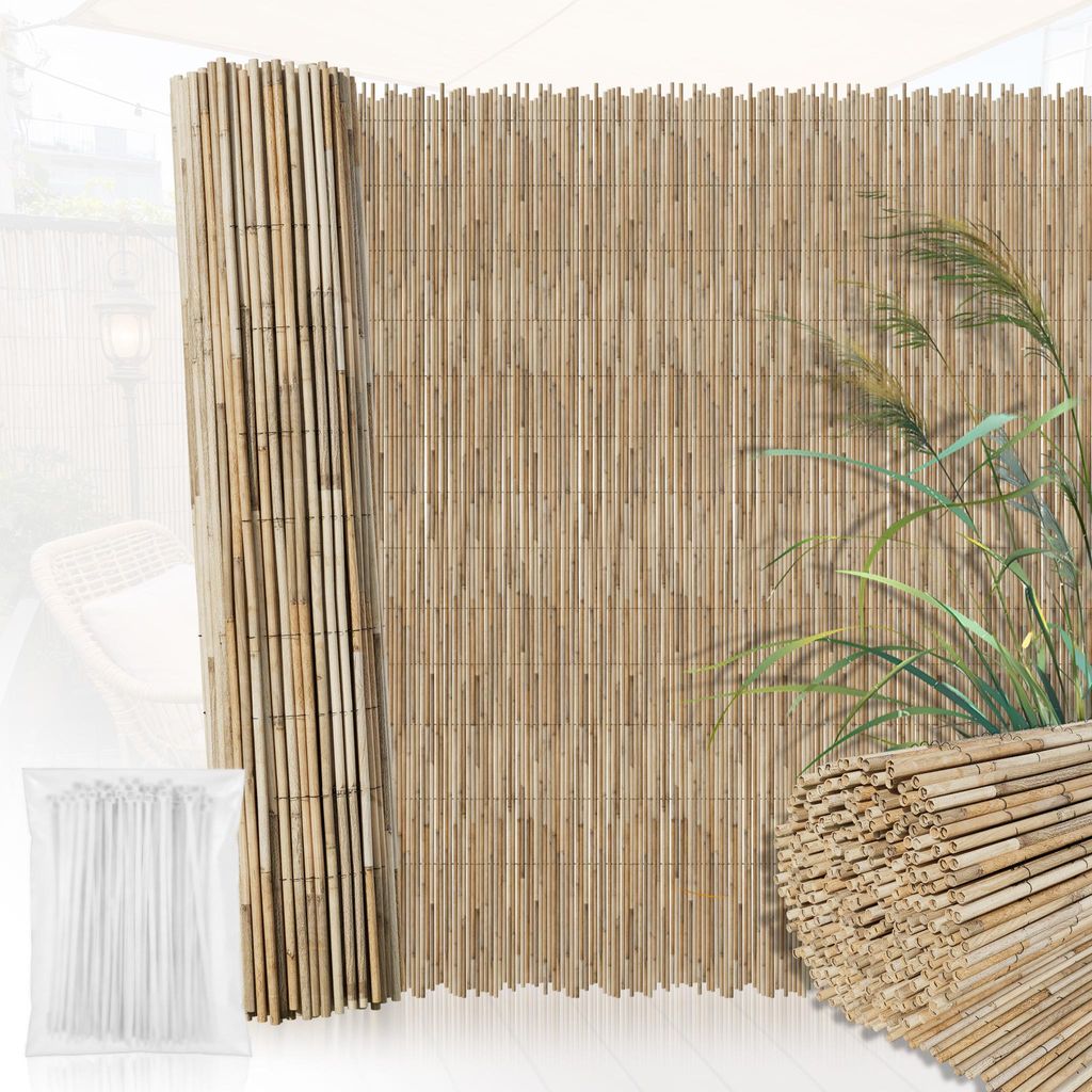 Sessamen-LP Sichtschutzzaun in Bambusoptik, dekorativer Gartenzaun aus Schilfrohr für Terrasse und Garten (180×300cm)