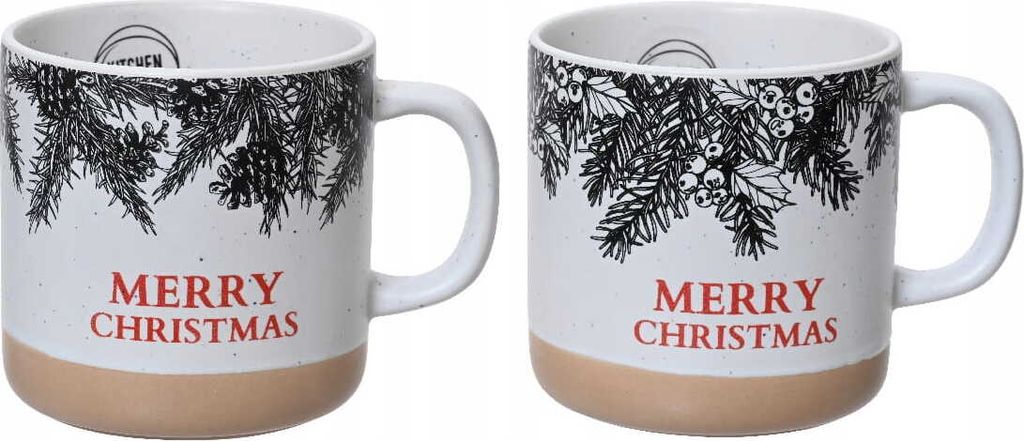 Tasse Steingut mit Griff 9cm Merry Christmas 350ml Weiß 1 Stück sort.