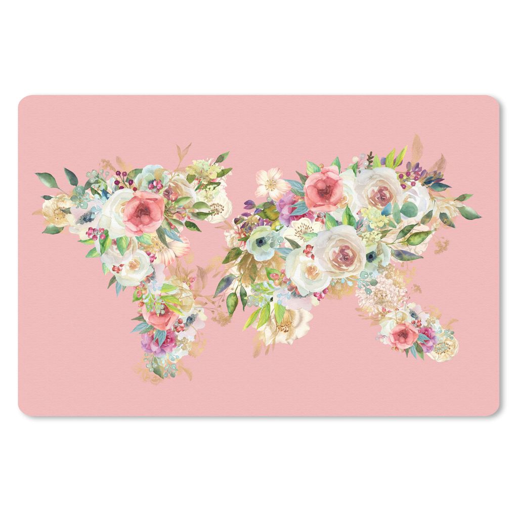 MuchoWow Schreibtischunterlage Weltkarte - Rosen - Anemone - Rosa 60x40 cm - XXL Mauspad - Großes Mauspad