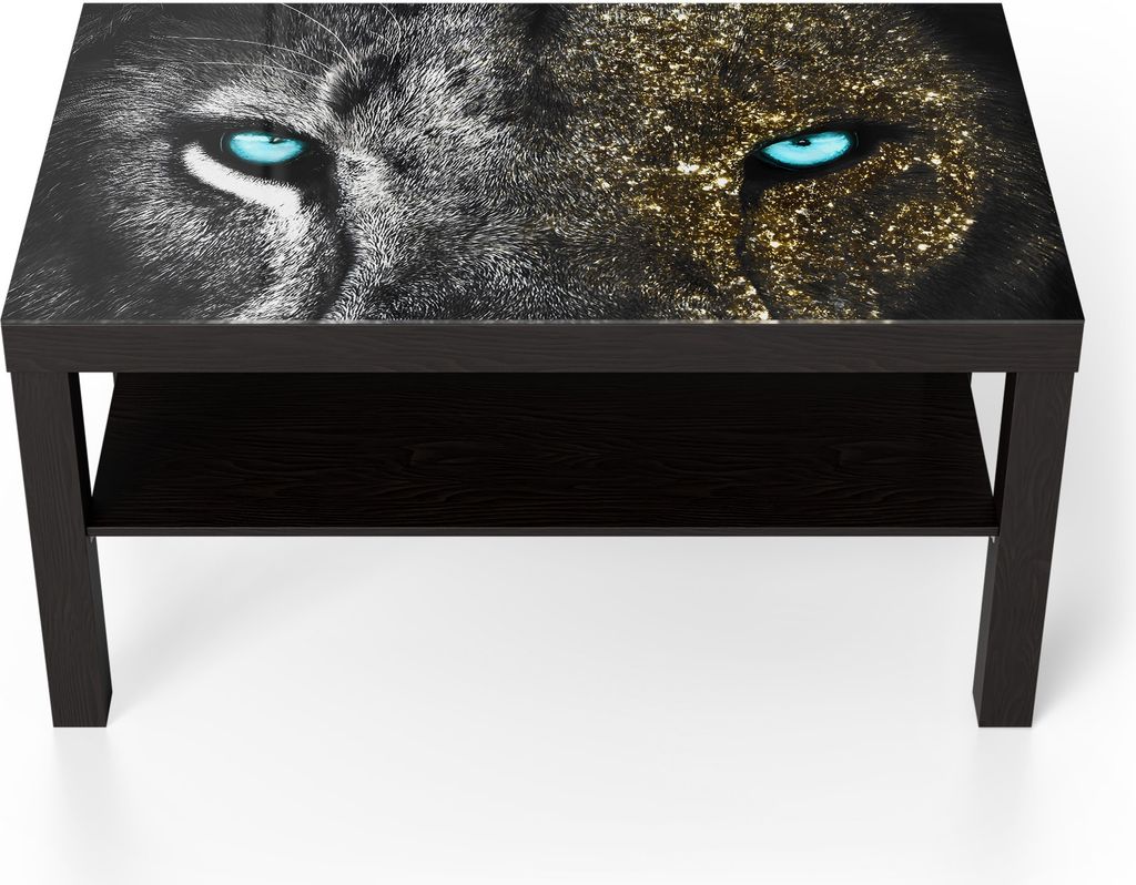 DEQORI Couchtisch 90x55 cm Schwarz 'Stolze Löwenstärke' Glas Beistelltisch Glastisch modern