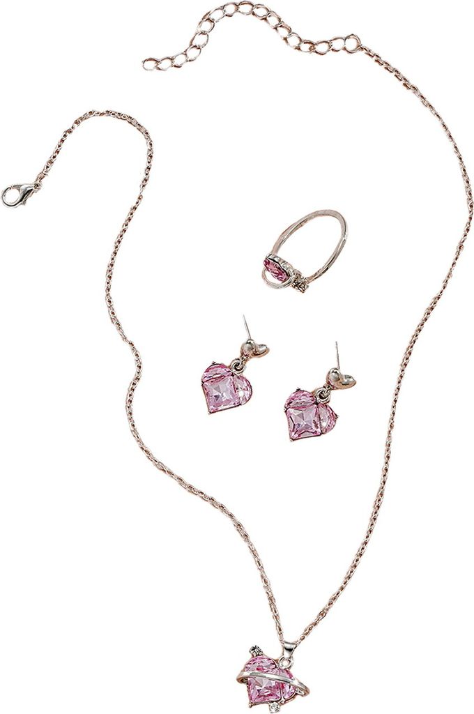 1 Set Damen Schmuckset Ohrringe Ring Halskette Set Herz Strass Galvanisiert Leicht Braut Hochzeit Ohrstecker Abschlussball Party Anhänger Halskette