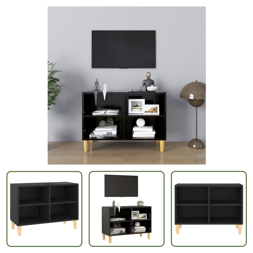 The Living Store TV-Schrank mit Massivholz-Beinen Schwarz 69,5x30x50 cm