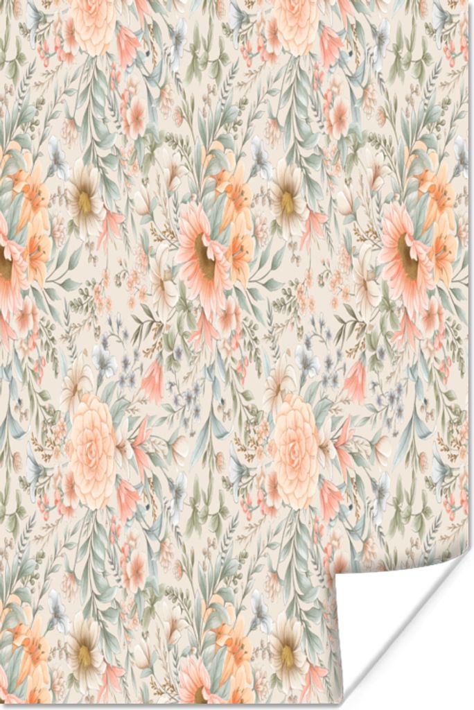 MuchoWow Poster Blumen - Sonnenblume - Pastell - Muster 20x30 cm - Papierdruck