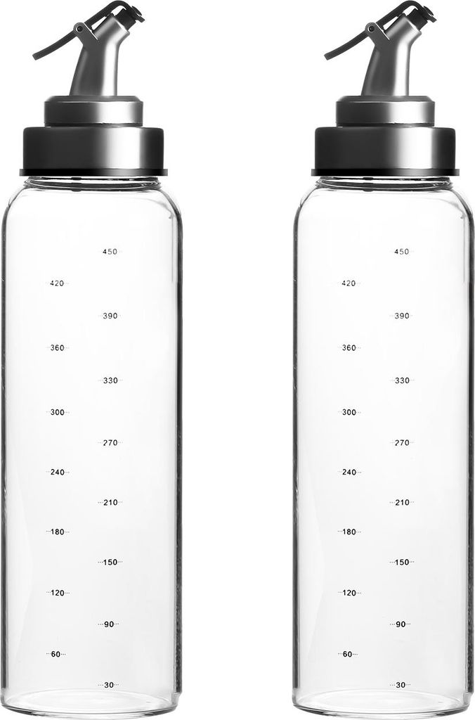 Intirilife Ölspender Set 2-teilig Essig und Öl Flaschen aus Glas 450 ml multifunktional - Für portionsgerechtes Ausgießen ohne zu verschütten