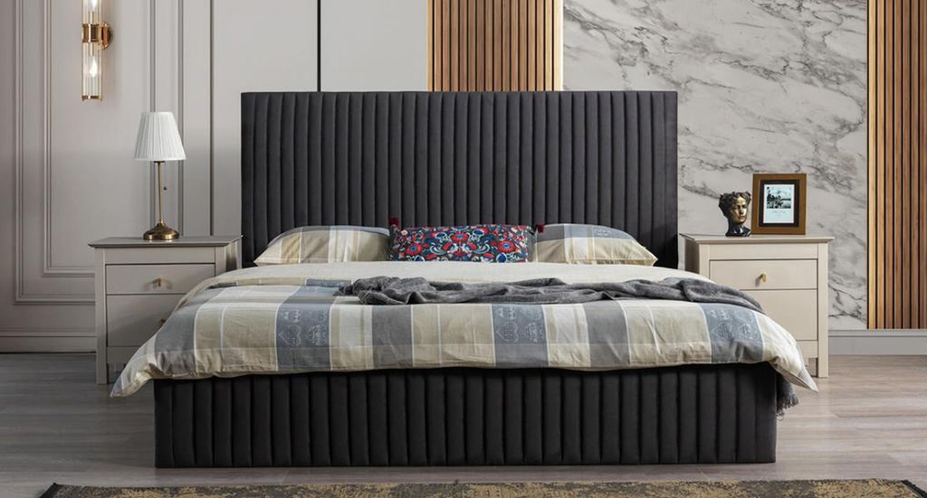Luxus Bett 180cm Schlafzimmer Modern Möbel Hochwertige Weiß Holz Grau