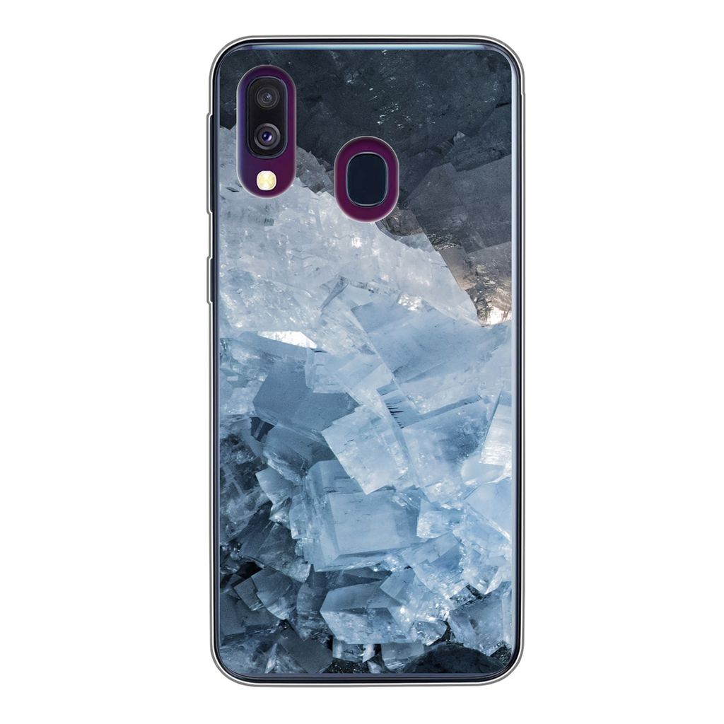 MuchoWow Handyhülle Schutzhülle Hülle für Samsung Galaxy A40 Naturstein - Kristall - Blau Silikon Softcase Handy Hülle - Handy-Tasche