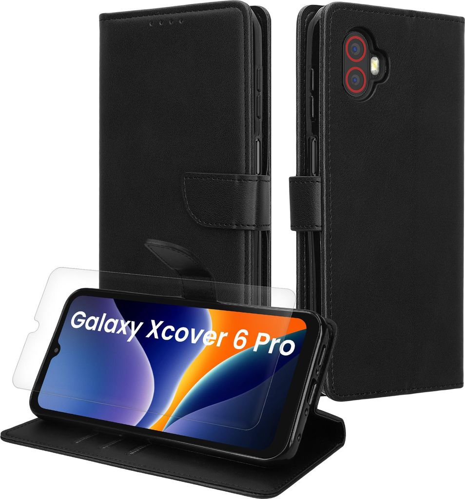 kwmobile Kunstleder Handyhülle kompatibel mit Samsung Galaxy Xcover6 Pro Hülle - Brieftaschen Schutzhülle aus Kunstleder mit Displayschutz und