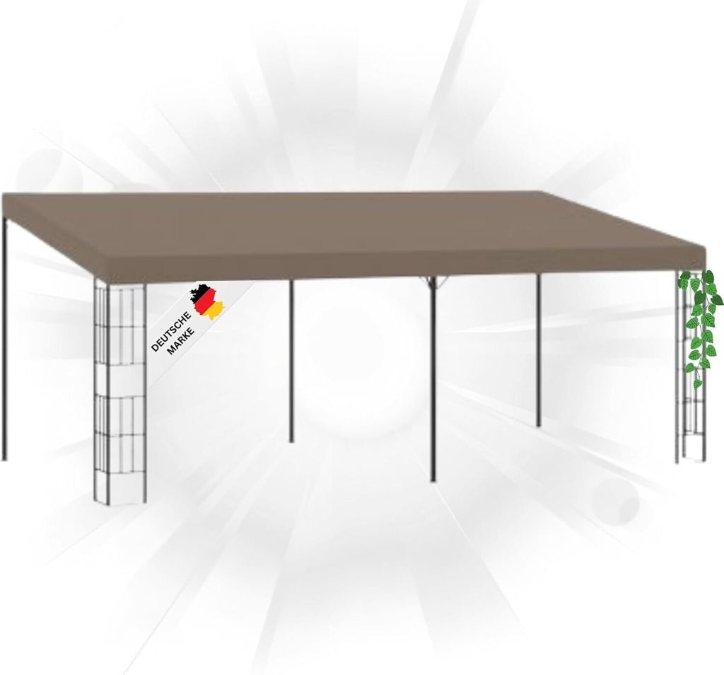 DELUKE Gartenpavillon Pergola LYMP | 6x3 m Taupe Stoff | Terrassenüberdachung Garten Pavillon Rankhilfe Sonnenschutz Gartenpergola Gartenpavillo...