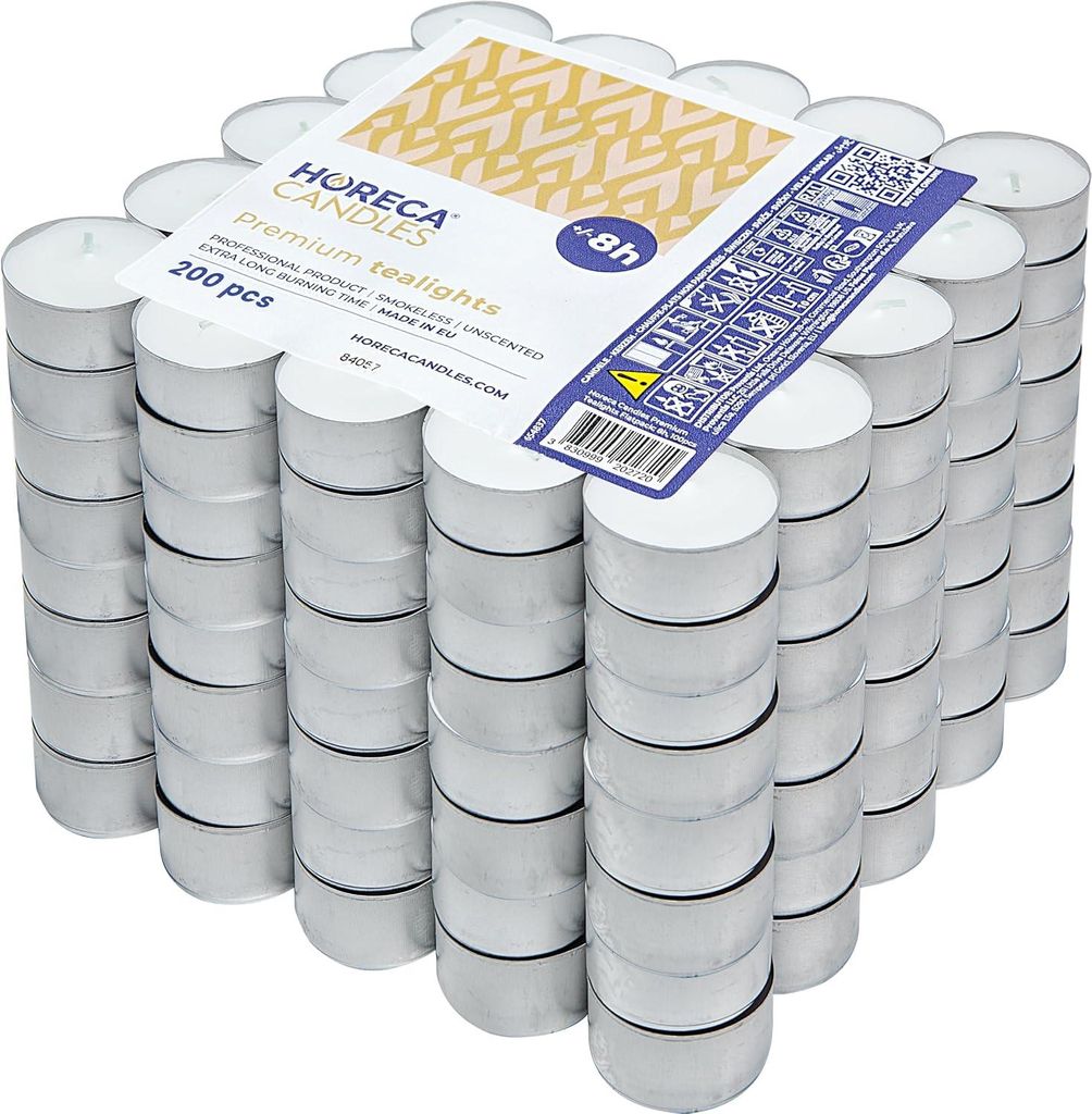 Horeca Candles - Teelichter 8 Stunden Brenndauer, Weiß, 200 Produktbild 
