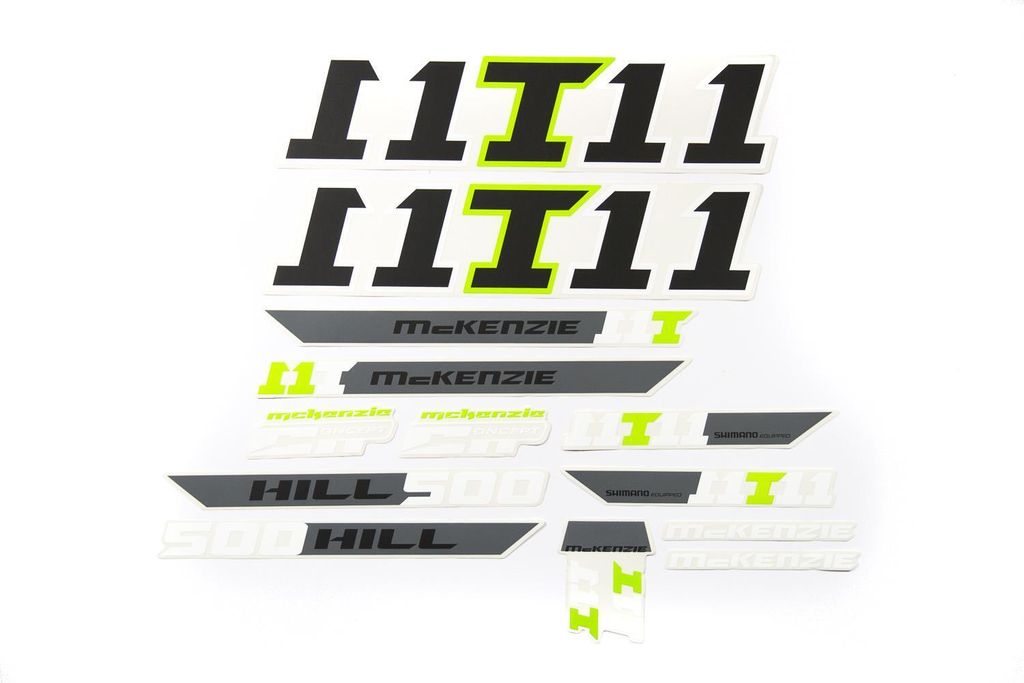 Fahrrad DEKOR Satz Aufkleber Rahmen frame Decal Sticker MCKENZIE weiß grün grau