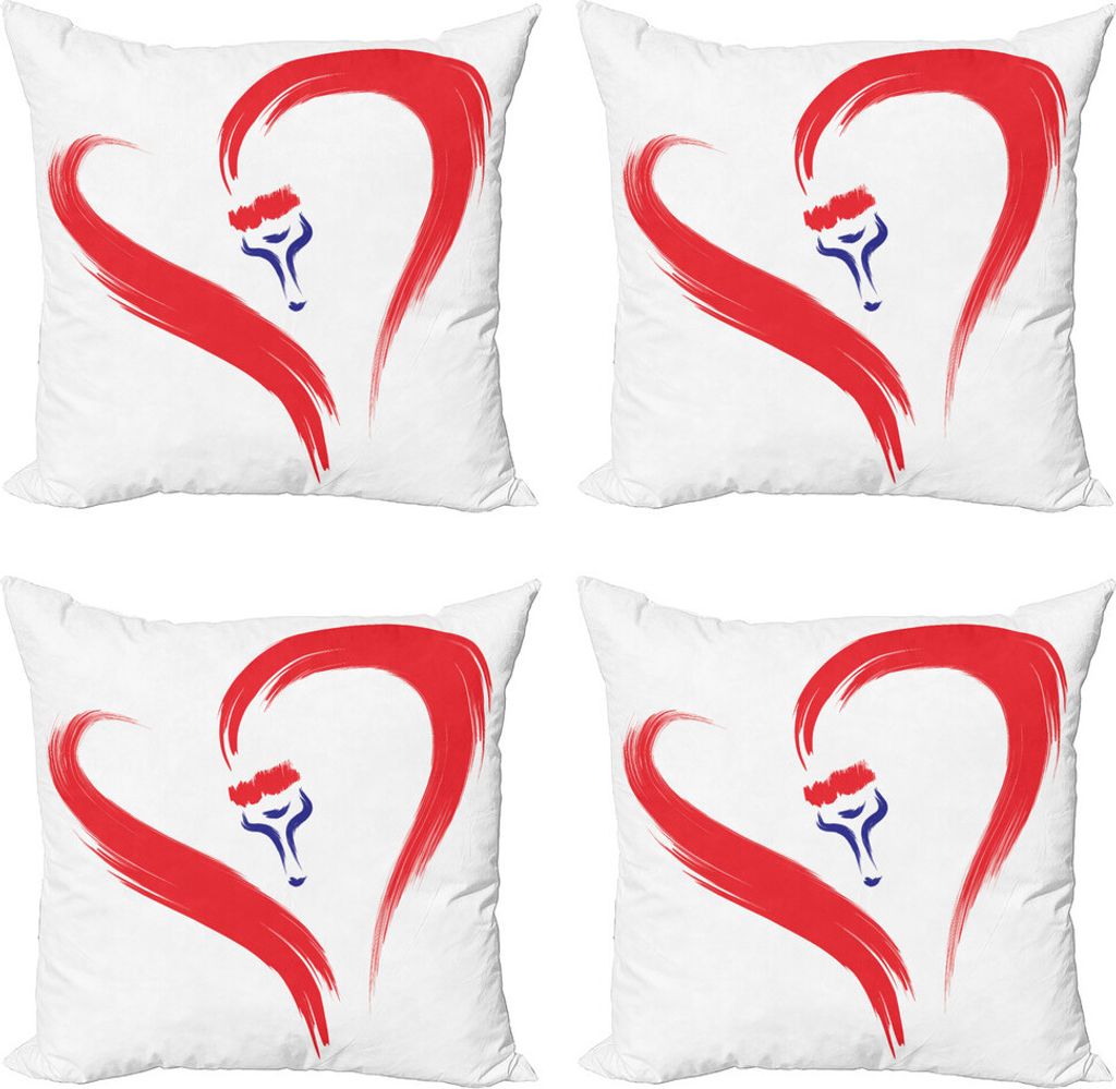 ABAKUHAUS Liebe Kissenbezug Set (4 Stück), Pinselzeichnung Herz-Zeichen, Moderner Doppelseitiger Digitaldruck, 60 cm x 60 cm, Rot Blau Weiß