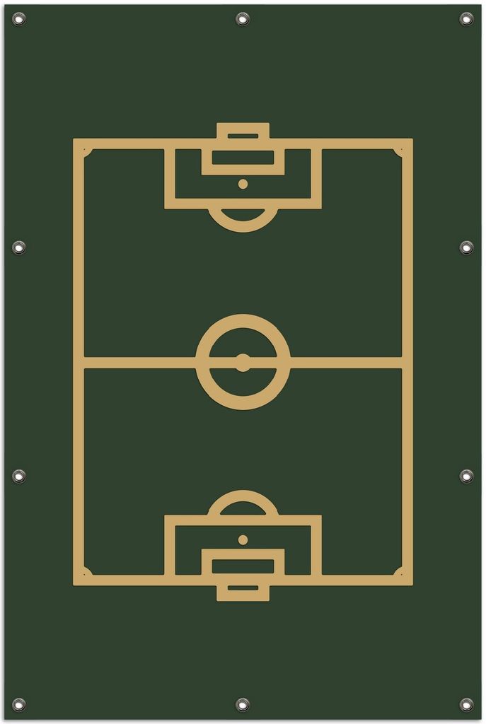 Wallario Outdoor-Poster für Garten oder Balkon, Motiv Fußball - Fußballfeld gezeichnet in grün und gelb, in ca. 100 x 150 cm