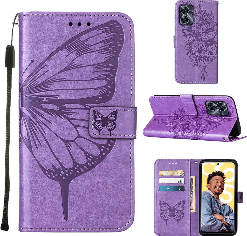 Offerta Custodia Realme C55 Viola | Cover 2-in-1 Portafoglio e Stand