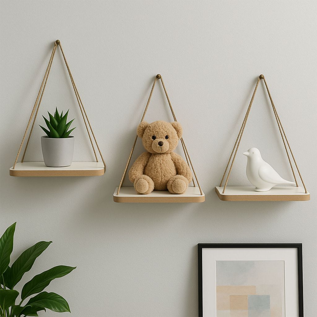 2er Set Jute Hängeregal Regalbrett im Vintage Stil, 32 cm Produktbild 