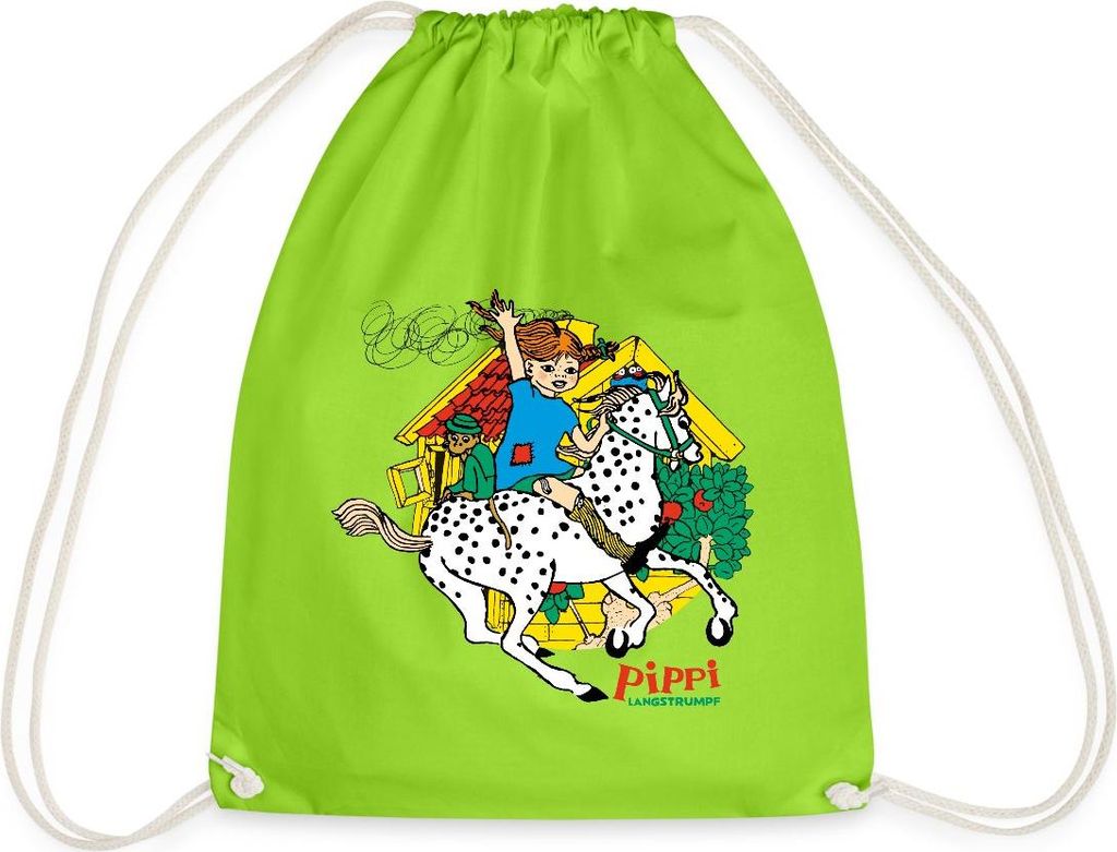 Spreadshirt Pippi Langstrumpf Herr Nilsson Und Kleiner Onkel Turnbeutel, One size, Neongrün