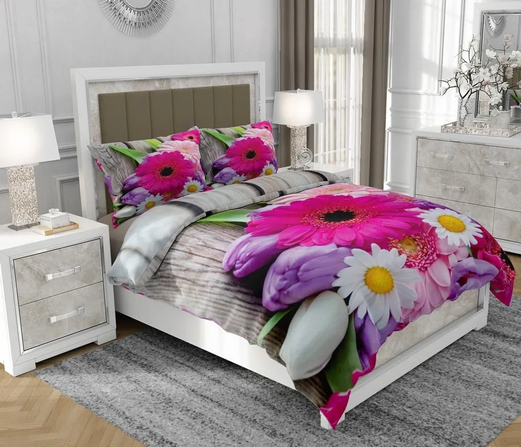Completo Letto Matrimoniale 160x200 SOVIO Fiori Multicolore