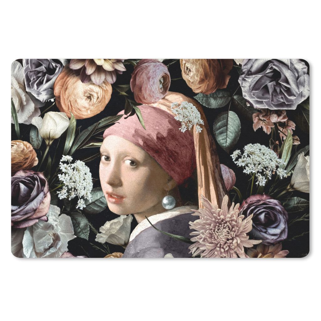 MuchoWow Mauspad Mousepad Mädchen mit Perlenohrring - Blumen - Vermeer - Pastell - Kunstwerk - Gemälde - Alte Meister 27x18 cm - Mousepads - Ma...