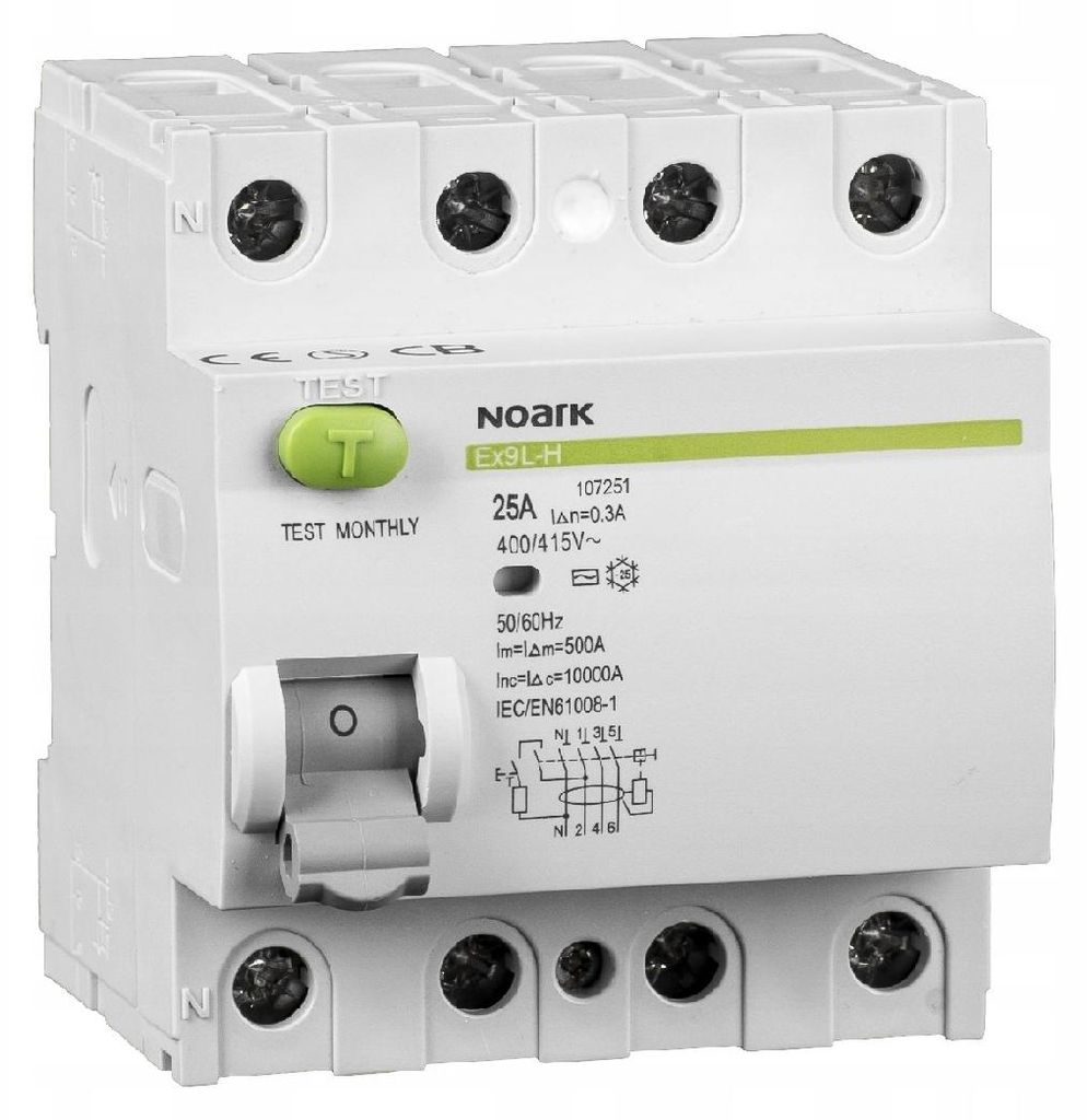 4P 40A 100mA Ex9L-H Noark 108180 Differentialschutzschalter Produktbild 