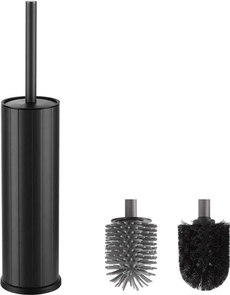 Brosse WC silicone grise avec tête amovible et brosse métallique dur