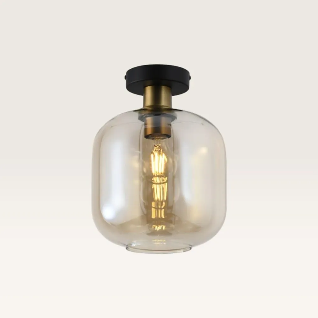 Suspension Vintage Xirena Ambra Verre Ambré et Laiton E27 Finition Noire