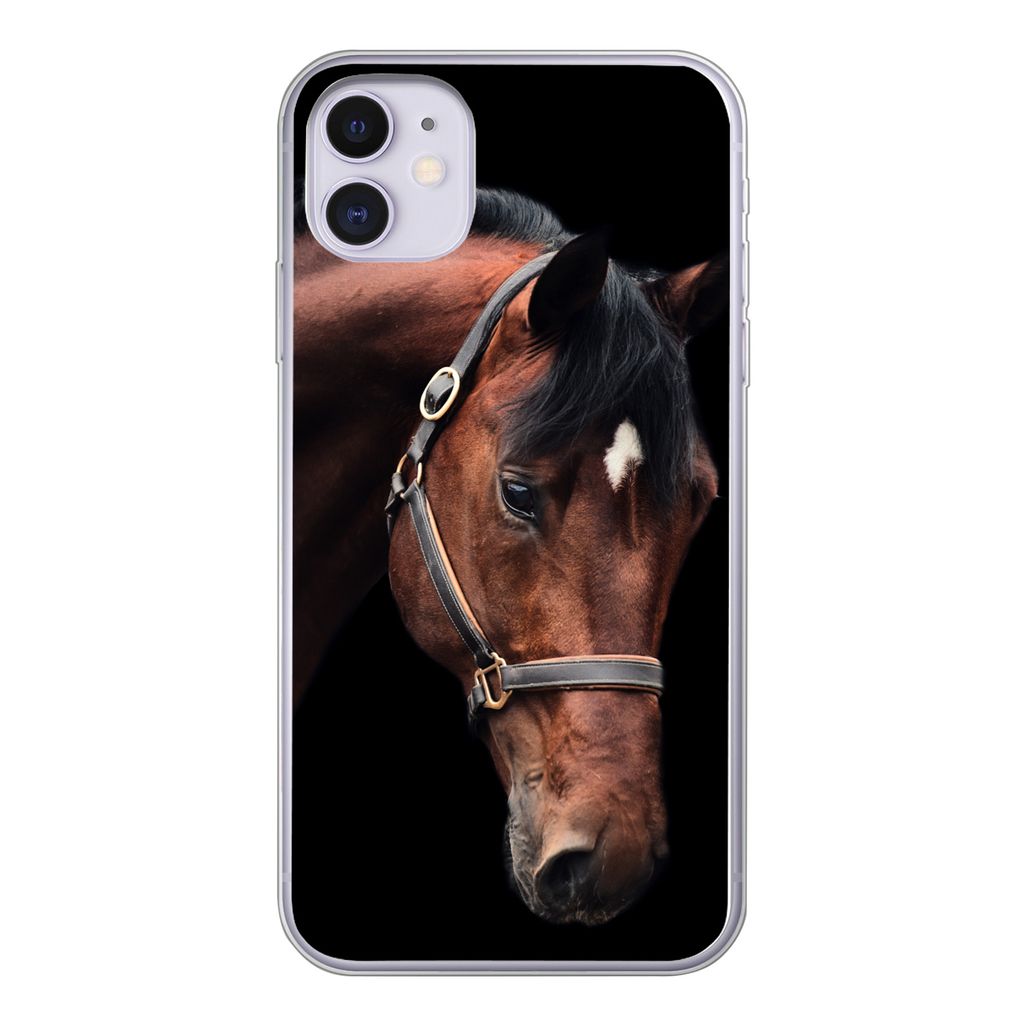 MuchoWow Handyhülle Schutzhülle Hülle für iPhone 11 Pferd - Halfter - Braun Silikon Softcase Handy Hülle - Handytasche