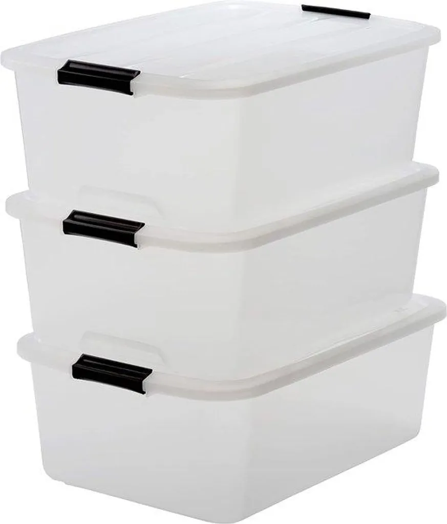 Lot de 3 bacs de rangement empilables 30L en plastique gris robuste
