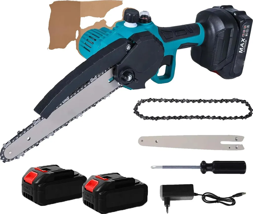 Motosega elettrica a batteria, design ergonomico, 2 batterie