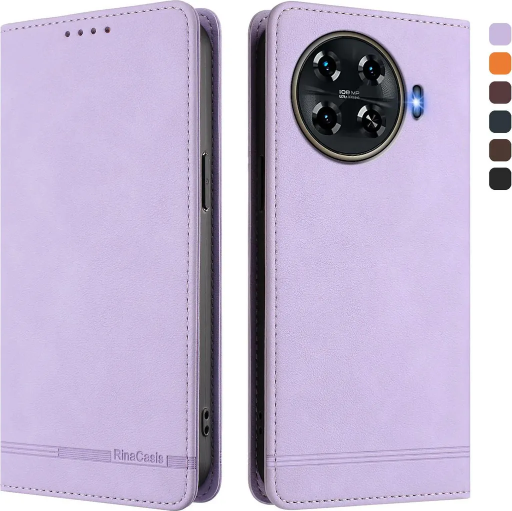 Custodia per Tecno Spark 20 Pro+ 4G, custodia retro in Finto cuoio con supporto e slot per carte di credito Viola