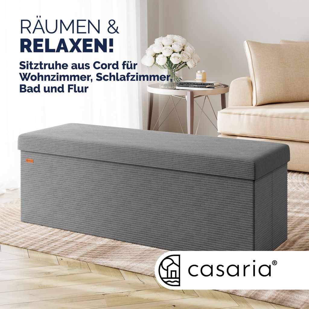 CASARIA Sitzbank mit Stauraum Cord Anthrazit L