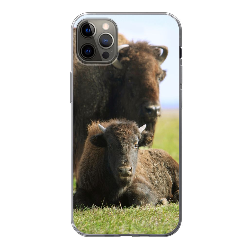 MuchoWow Handyhülle Schutzhülle Hülle für iPhone 13 Pro Max Büffel - Gras - Kalb Silikon Softcase Handy Hülle - Mobiltelefon