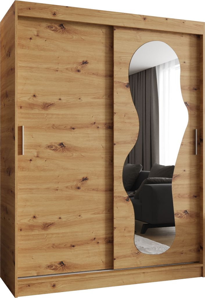 MEBLE KRYSPOL ULTRA 150 Kleiderschrank mit zwei Schiebetüren für Schlafzimmer – moderner Aufbewahrungsschrank mit Kleiderstange und Regalen –...