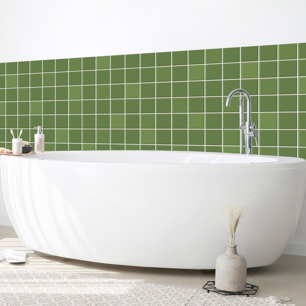 Wandverkleidung Bad mit Motiv selbstklebend - 0.61 mm Wandpaneel matt wasserfest Design grün Fliesenoptik Unifarben Badrückwand fugenlos 150x70 cm