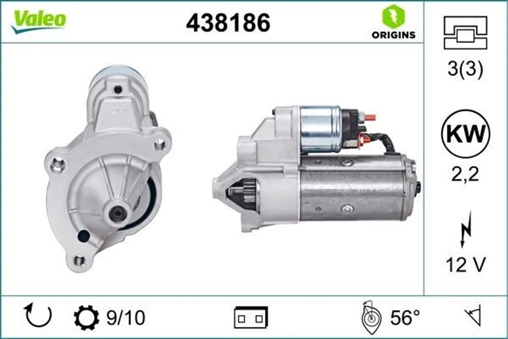 Démarreur électrique pour Peugeot 605 et Boxer - Système Valeo 438186